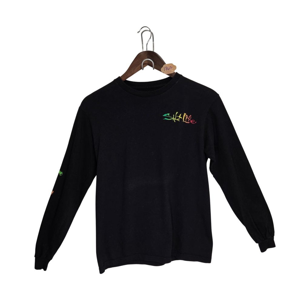 Salt Life Mens Small Long Sleeve Marlin Graphic T-Shirt Black Rasta Logo